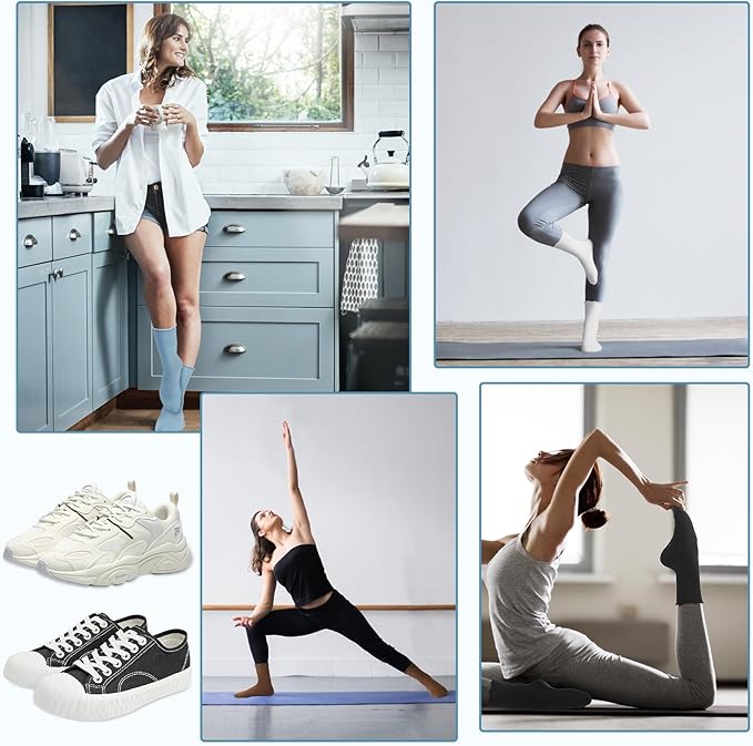 4 Pairs Pilates Socks with Grips for Women Yoga Ruffle Cute Grip Socks Pilates Non Slip Crew Ballet Hospital Workout