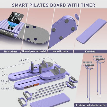 2025 Upgrated Pilates Board, Portable Pilates Reformer with Two Groups Resistance Band and Counter, Multi-Function Abdominal Pilates Board for Home, Suitable for Women's Full-Body Workouts
