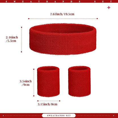 WILLBOND 3 Pcs Sweatbands Set 80s 90s Neon Sports Headband Tennis Striped Sweat Band Sports Competitions Games for Men Women Party Supplies