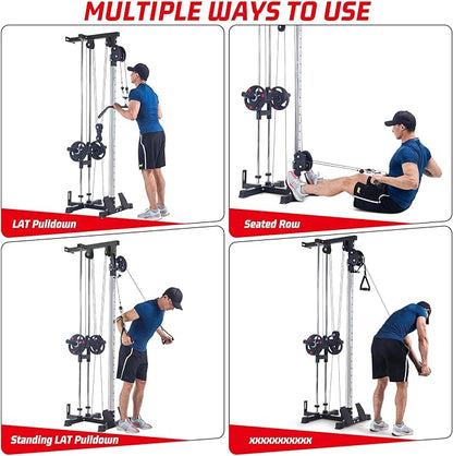 LAT Pulldown Machine, Multi-Functional Cable Machine with High and Low Pulley Station, Row Cable Machine Home Gym with Leg Support, Tricep Workout Equipment