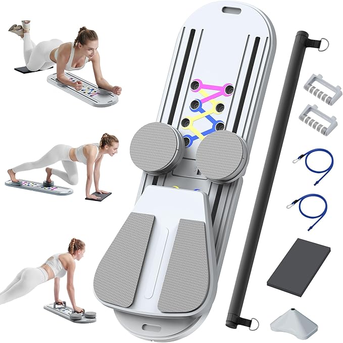 Pilates Board, 15-in-1 Portable Pilates Reformer Set for Home Workout, 2025 Foldable Pilates Machine Board with Resistance Bands, Strength Training and Full Body Workout