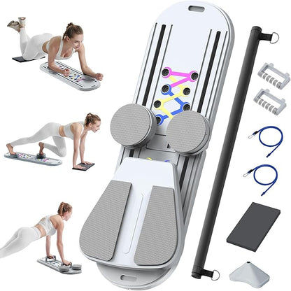 Pilates Board, 15-in-1 Portable Pilates Reformer Set for Home Workout, 2025 Foldable Pilates Machine Board with Resistance Bands, Strength Training and Full Body Workout