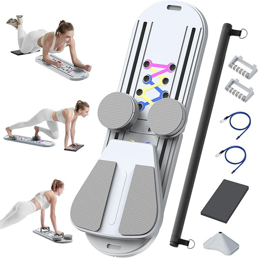 Pilates Board, 15-in-1 Portable Pilates Reformer Set for Home Workout, 2025 Foldable Pilates Machine Board with Resistance Bands, Strength Training and Full Body Workout