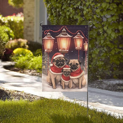 Christmas Pug Garden Flag 12x18 In Double Sided Yard Flags Lawn Sign Decor No Flagstand