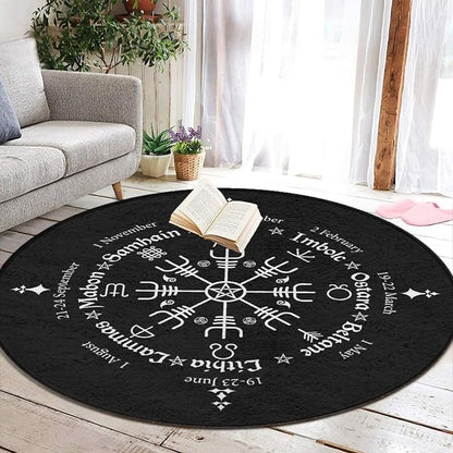 Large Home Decor Mat, Soft Round Yoga Carpet, Non-Slip Machine Washable Home Office Circle Rug Compatible with Norse Viking Vegvisir Compass Goth Pentagram
