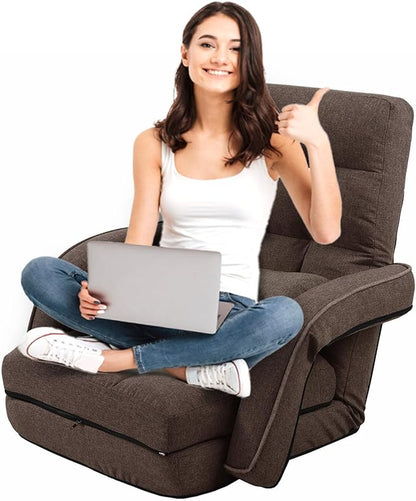 FLOGUOR 42-Position Adjustable Floor Chair, Chaise Lounge Indoor, Folding Lazy Sofa with Armrests and a Pillow Padded Adults Gaming Chairs for Living Room, Bedroom Factory Price, 8803XM (Brown)