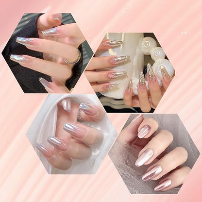 Artdone Chrome Nail Powder Magic White Pearl Kit Mirror Effect Silver Metallic Holographic Dip Nail Powder Decoration Iridescent Aurora Mermaid Pigment
