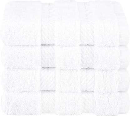 American Soft Linen Luxury Washcloths for Bathroom, 600 GSM 100% Cotton 4 Piece Turkish Wash Cloth Set, 13x13 in Soft Rags for Body and Face, White Washcloths