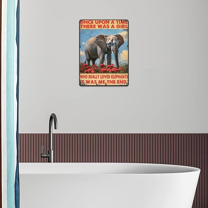 Retro Elephants Metal Poster There Was A Girl Who Really Loved Elephants Metal Tin Signs Vintage Plaque Wall Decor Gift For Home Kitchen Office Men Cave Club Bar 12x16 Inch