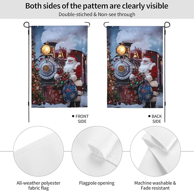 Santa Claus Train Garden Flag 12x18 In Double Sided Yard Flags Lawn Sign Decor No Flagstand
