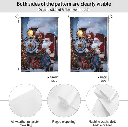 Santa Claus Train Garden Flag 12x18 In Double Sided Yard Flags Lawn Sign Decor No Flagstand