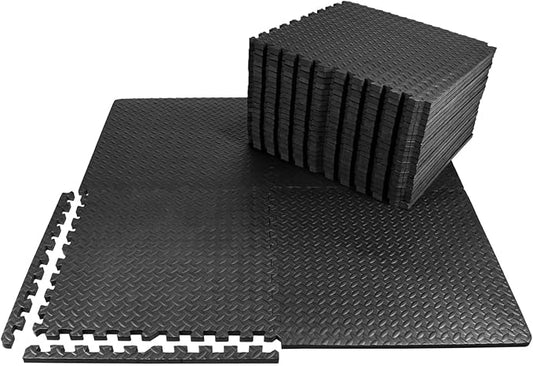 WF Athletic Supply Puzzle Exercise Mat, EVA Foam Interlocking Tiles with Border, 1/2" Thickness Interlocking Soft Foam Puzzle Play Mats for Home Gym, Garage & Kids’ Playroom
