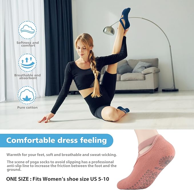 BKP Yoga Socks For Women,Non slip Grip Pilates Socks Suitable For Ballet,Plasticity,Dance,Home,Training