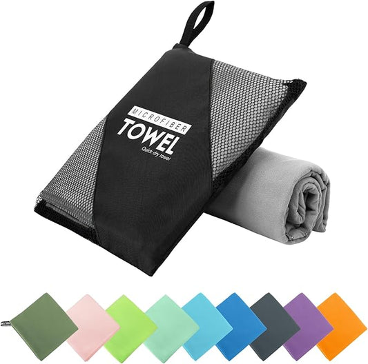 Microfiber Travel Towel, Soft Lightweight Quick Dry Towel, Super Absorbent Compact Travel & Sports & Beach Towels for Camping, Backpack, Gym, Swimming, Yoga, Hiking (L:24"×48" -Gray)