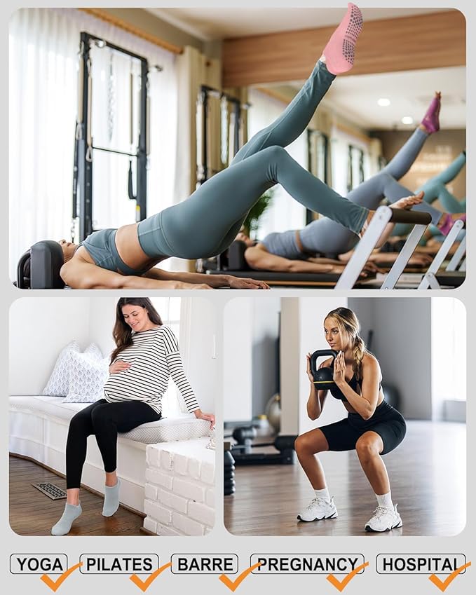 5 Pairs Pilates Grip Socks Yoga Socks with Grips for Women, Non-Slip Athletic Socks for Ballet, Dance, Workout, Hospital
