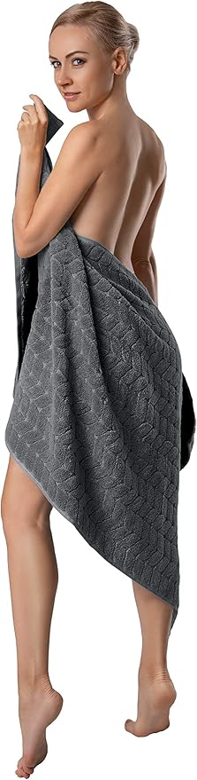 BAGNO MILANO Turkish Bath Towels, Soft Plush Jacquard Luxury Bath Towels, Quick Dry Towel Set (Grey, 3 pcs Towel Set)
