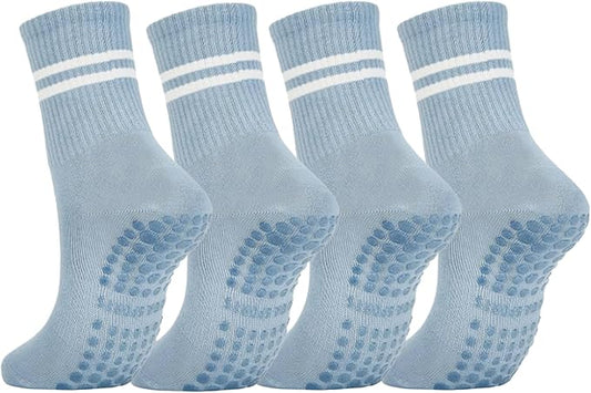 DTWAWA Womens 4Pcs Pilates Grip Socks Non Slip Yoga Socks with Grips Barre Hospital Athletic Socks for Women