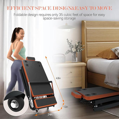 Pilates Reformer,Foldable Pilates Machine for Home Use and Gym Workout,Suitable for Advanced and Beginners Users ,Pilates Equipment with 4 Springs&5 Resistance Cords