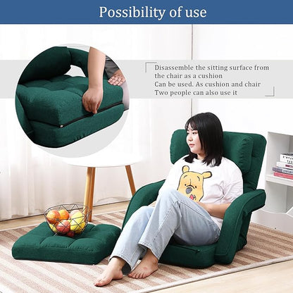 FLOGUOR 14-Position Adjustable Floor Chair, Chaise Lounge Indoor, Folding Lazy Sofa with Armrests and a Pillow Padded Adults Gaming Chairs for Living Room, Bedroom Factory Price, 8803XM (Green)