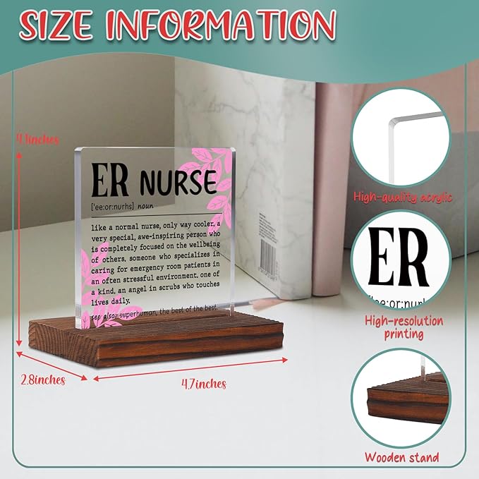 ER Nurse Appreciation Gift Clear Desk Decor Sign, Recognition Gifts for Emergency Nurse Nursing Students Graduation Nurses Week, ER Nurse Definition Emergency Clinic Plaque TZD45