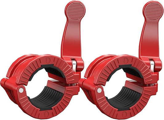 Barbell Clamps 1 Inch or 2inch - 2 PCS Adjustable Barbell Clips Quick Release Locking Weight Clips Olympic Barbell Collars (Red 1.8-2inch)