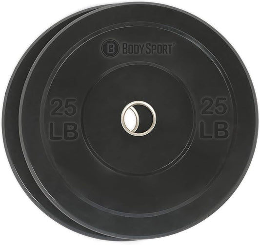 Body Sport 2” Rubber Olympic Bumper Plate Plate Set – Bumper Weight Plates – Set of Free Weights for Strength Training – Impact Absorbing Bumper Plates with Stainless Steel Insert