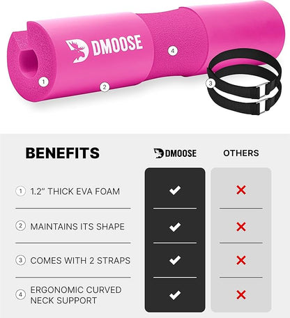 DMoose Fitness Barbell Pad for Hip Thrust, Squat & Lunges - Non-Slip Thick Foam Cushion for Neck and Back Support with Two Straps - Hip Thrust Pad for Leg Day - Fits All Olympic Bars and Smith Machine