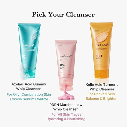 medicube Kojic Acid Turmeric Whip Cleanser | Daily Facial Cleanser for Brightening, Balancing Skin Tone & Texture | Fade Appearance of Uneven Patches & Ideal for Use After Spot Care | Korean Skincare
