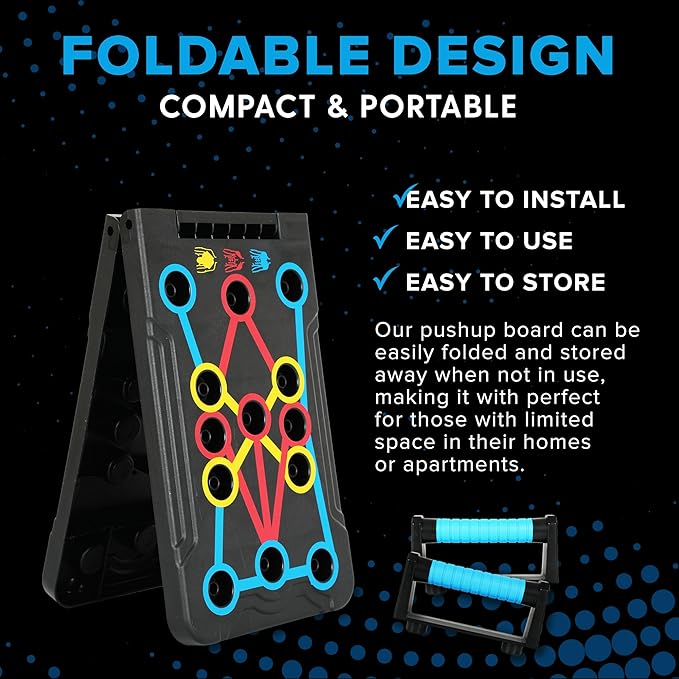 Foldable Push Up Board - Home Workout Equipment with Color-Coded System - Multi-Functional Push-Up Stands for Strength Training, Chest, Arms & Core - Portable Gym for Men & Women