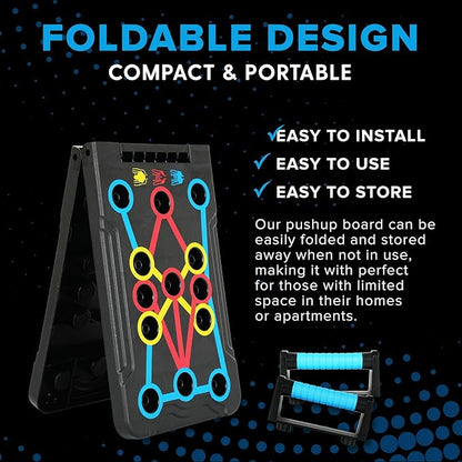 Foldable Push Up Board - Home Workout Equipment with Color-Coded System - Multi-Functional Push-Up Stands for Strength Training, Chest, Arms & Core - Portable Gym for Men & Women