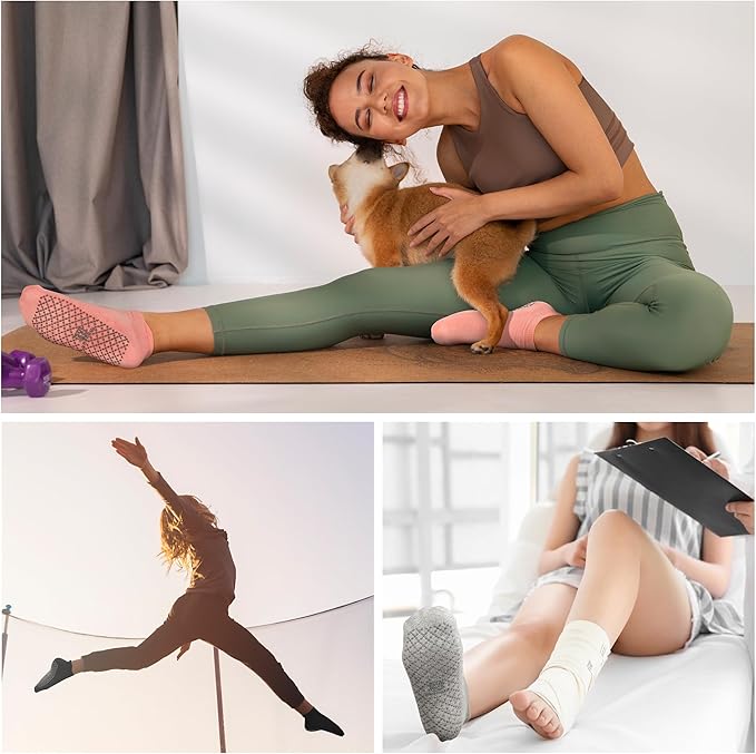 unenow Unisex Non Slip Grip Socks with Cushion for Yoga Pilates Barre Home & Hospital