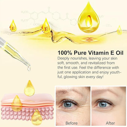 2PCS Vitamin E Oil for Skin Blend 75,000 IU, Natural Organic Vitamin E oil for Scars, Hair & Face (2 Fl Oz) - Non GMO, Cold Pressed, Cruelty Free Skin Repair & Moisturizing Solution, Easy to Absorbed