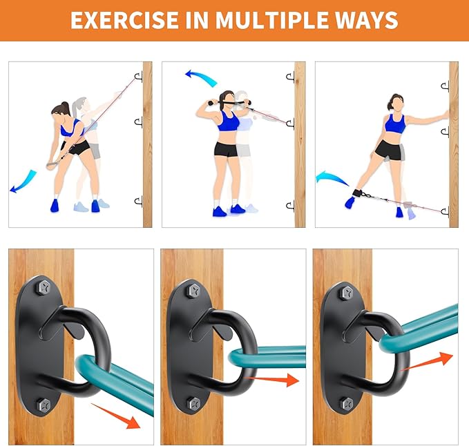 3-Pack Resistance Band Wall Anchor, Workout Wall Mount Anchor, Wall Mount Bracket for Suspension Straps, Space Saving Workout Equipment for Strength Training, Home Gym