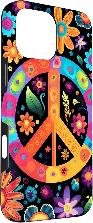 iPhone 16 Pro Max Peace Sign Hippie Floral Case