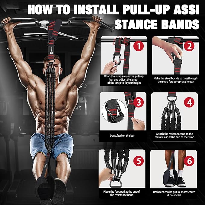 Pull Up Assistance Bands,Up to 300 lbs Assistance,Adjustable Heavy Duty 4 Pull Up Bands with Handle and Door Anchor for Home Gym Fitness Exercise Strength Training Workout Equipment
