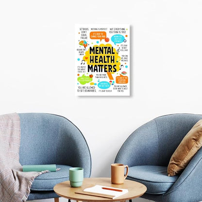 YEOION Mental Health Matters Wall Decor,Therapy Office Mental Health Wall Art Canvas Framed Poster Print for Calming Corner Classroom School Counselor Wall Decor 12 x 15 in