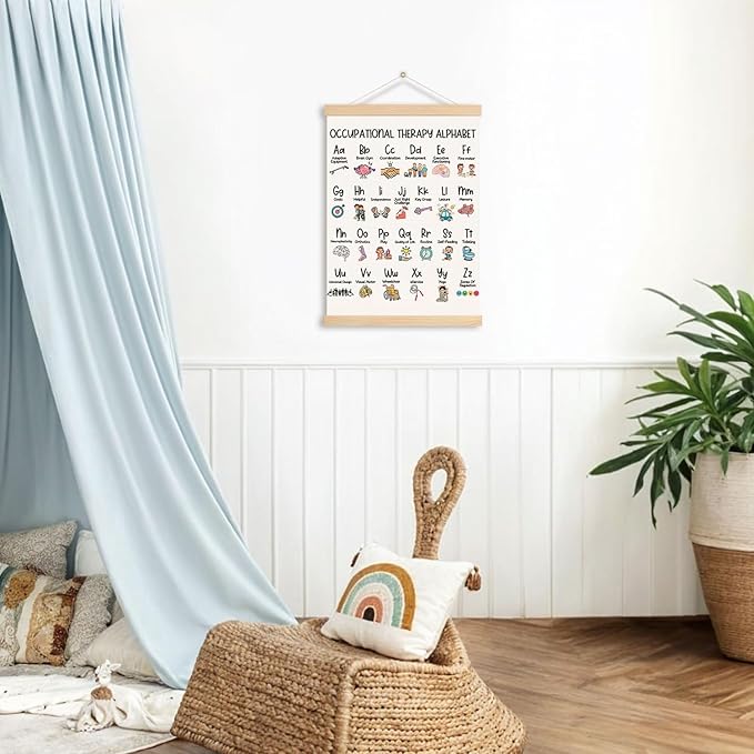 DNEULYR Occupational Therapy Alphabet Educational Wall Art Poster, Occupational Therapy ABC OTA Learning Poster for Kids Room Classroom Therapy Office Mental Health Office Decor, 12x16 Inches