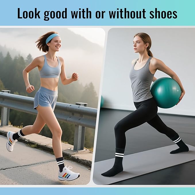 5 Pairs Pilates Socks with Grips for Women - Grip Yoga Socks for Women Non Slip Grippy Sock for Pure Barre, Dance, Barefoot, Workout, Hospital Sticky Slipper Socks-Pink/White/Black/Gray/Blue