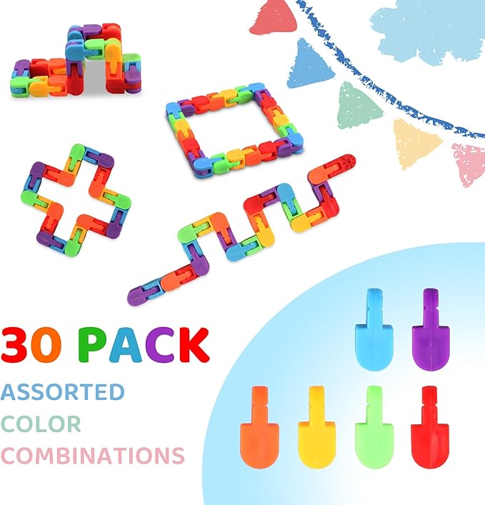 30PCS Rainbow Fidget Toy Wacky Tracks Snap and Click Sensory Toys,Finger Sensory Toys, -Party Favors,Goodie Bag,Classroom Prizes Reward,School Fidgets for Students Gifts Stocking Stuffers