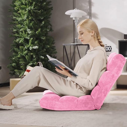 Giantex Floor Chair with Back Support, Folding Sofa Chair with 14 Adjustable Position, Padded Sleeper Bed, Couch Recliner, Floor Gaming Chair, Meditation Chair, Gaming Floor Chairs for Adults(Pink)