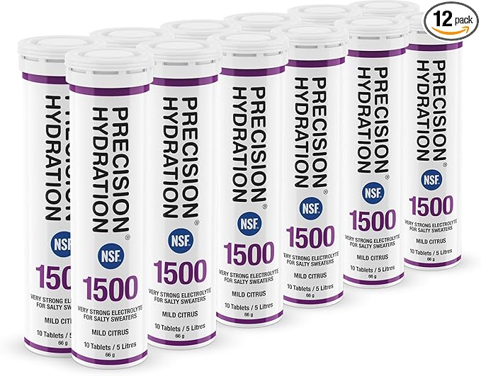 Precision Hydration Electrolyte Drink - Multi Strength Effervescent Hydration Tablets - Combats Cramp - Low Calorie, Gluten Free, Vegan/Vegetarian Friendly (12 Tubes, 1500mg/L - Purple Tube)