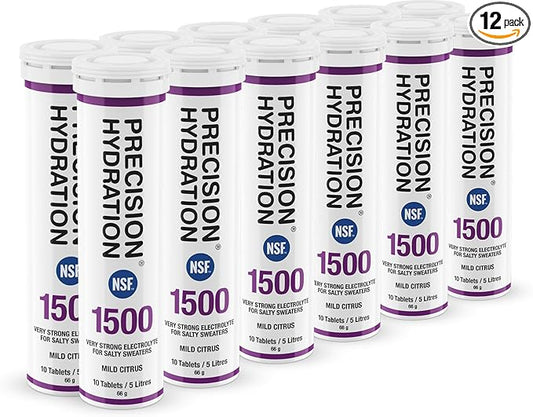 Precision Hydration Electrolyte Drink - Multi Strength Effervescent Hydration Tablets - Combats Cramp - Low Calorie, Gluten Free, Vegan/Vegetarian Friendly (12 Tubes, 1500mg/L - Purple Tube)