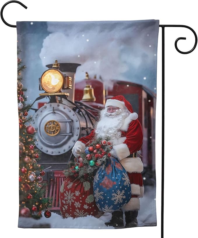 Santa Claus Train Garden Flag 12x18 In Double Sided Yard Flags Lawn Sign Decor No Flagstand
