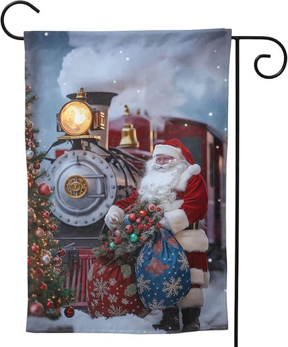 Santa Claus Train Garden Flag 12x18 In Double Sided Yard Flags Lawn Sign Decor No Flagstand