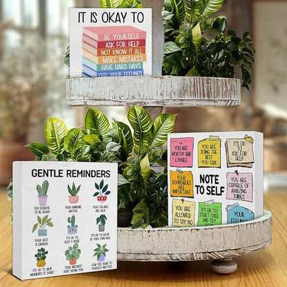 3 Pcs Mental Health Wood Signs Decor Psychology Wood Block Signs Gentle Reminders Note to Self It Is Okay to Be Yourself Wooden Box Signs Classroom Therapy Office Decorations