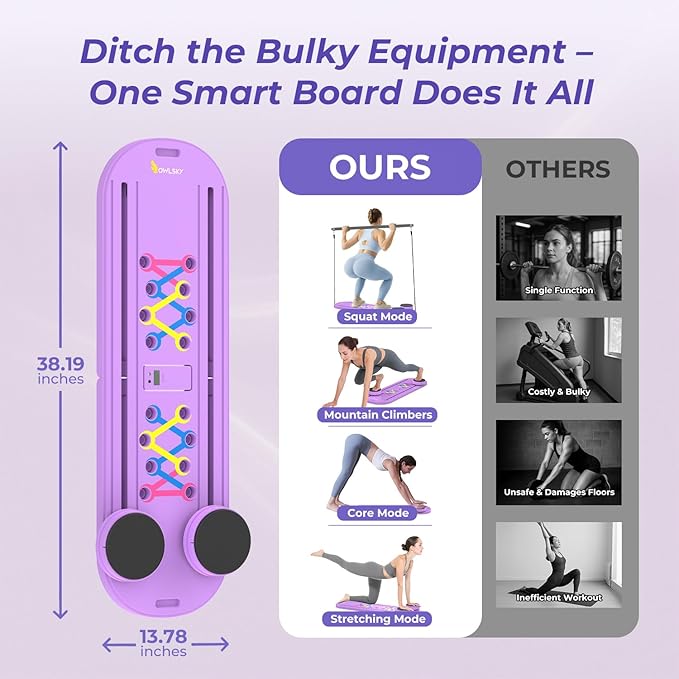 Pilates Reformer Board – 5-in-1 Foldable Pilates Machine for Home Workout, Portable Fitness Board with Resistance Bands, Full Body Training for Women