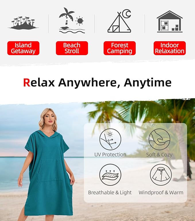 Abahub Surf Poncho Men & Women Towel Poncho Adult with Hood, Thick Quick Dry Changing Poncho Towel, Microfiber Wearable Cover Up for Surfing Beach Swim - Absorbent Changing Towel M (Dark Green)