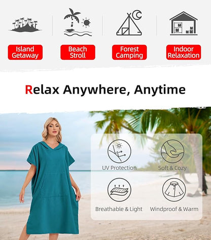 Abahub Surf Poncho Men & Women Towel Poncho Adult with Hood, Thick Quick Dry Changing Poncho Towel, Microfiber Wearable Cover Up for Surfing Beach Swim - Absorbent Changing Towel M (Dark Green)