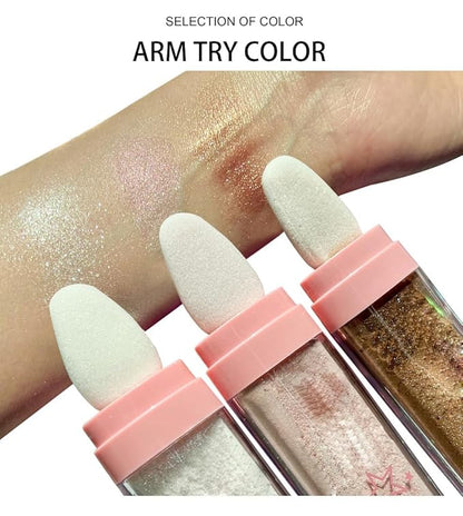 Glitter Powder Highlighter Makeup,Body Brightens the Natural Three-dimensional Face Powder Blusher .(03# Golden browm)