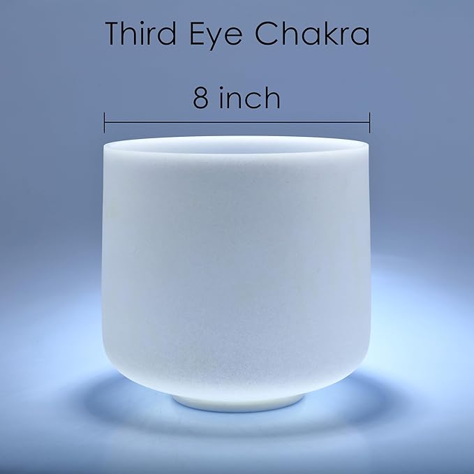 TOPFUND A Note Crystal Singing Bowl Third Eye Chakra 8 inch with Heavy Duty Carrying Case and Suede Mallet